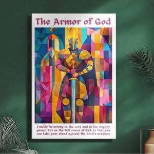 Colorful Armor of God Christian Art Print, 12”x18” Wrapped Canvas